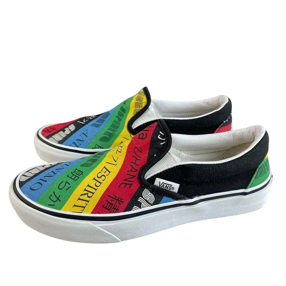 Vans‎ Women’s Slip‑On Sneakers 6.5 Multicolor Stripe Spirit Print Canvas Shoes